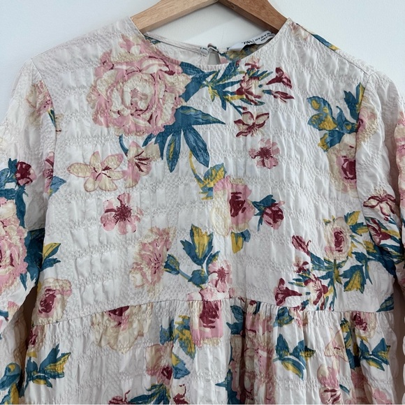 Zara Sharon 3/4 sleeve ruffle tiered floral dress multicolor pink green medium - Picture 6 of 7